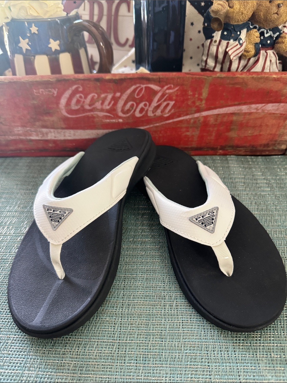 Columbia PGF Women's Black Footbed Flip flops with White Straps